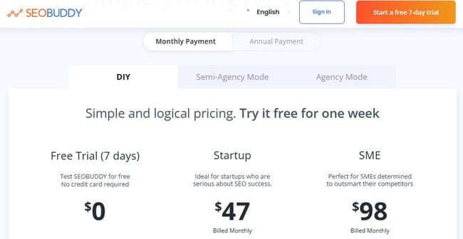 SEO Buddy Pricing